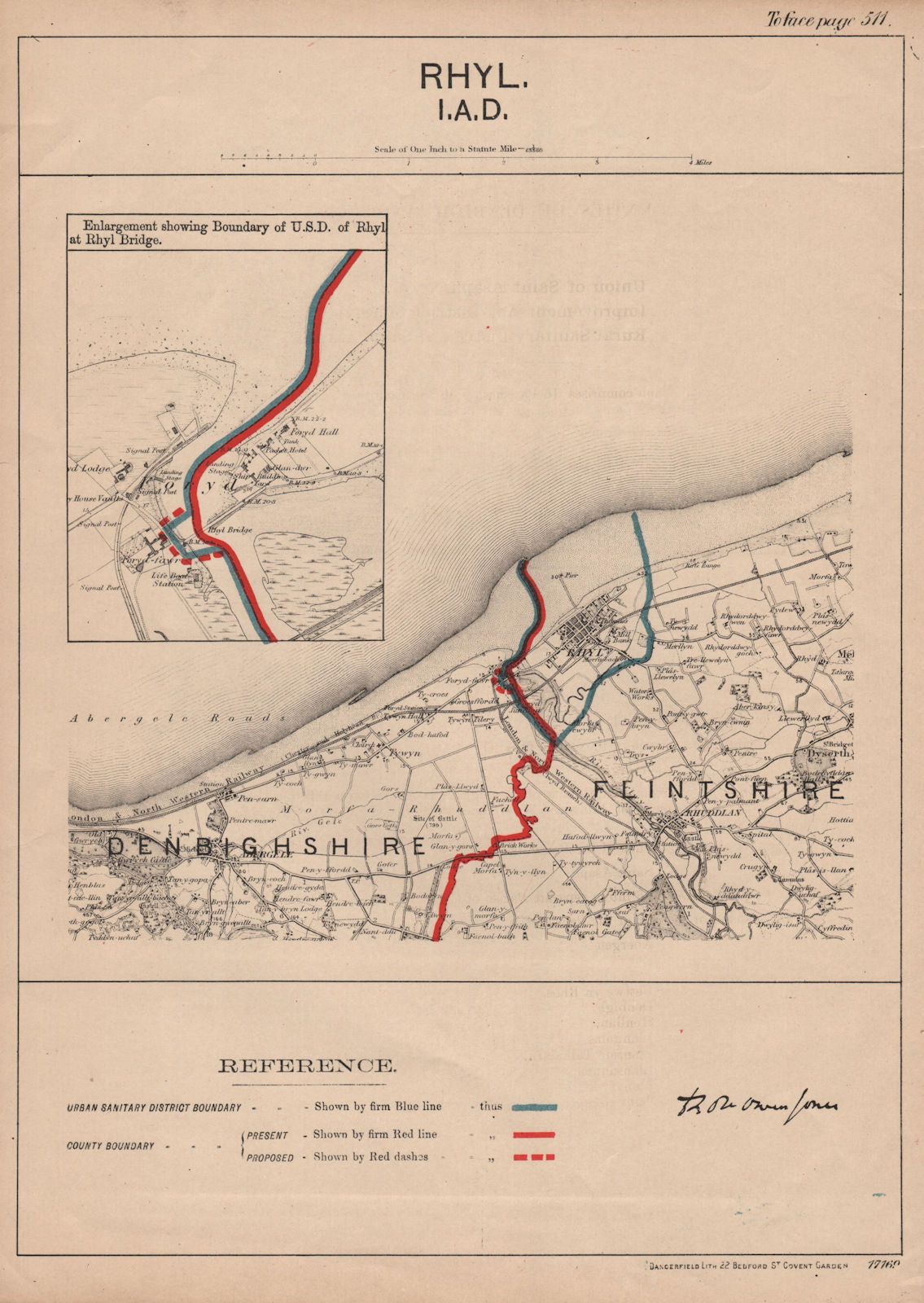 Rhyl. JONES. PARLIAMENTARY BOUNDARY COMMISSION 1888 old antique map plan chart